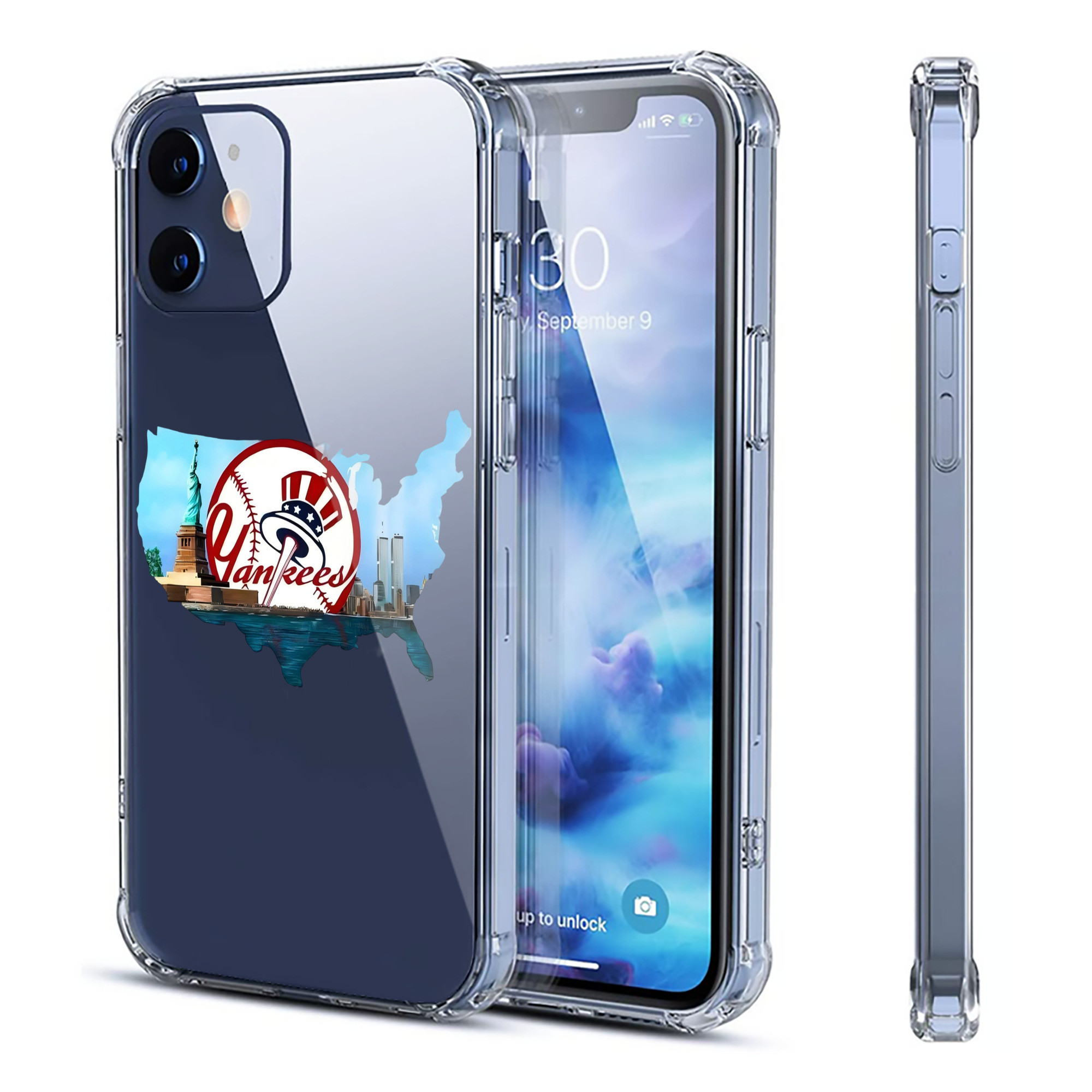 New York Yankees Whole USA Clear IPhone 12 Case – Soft TPU With UV Print – Enhanced Drop Protection, Precise Fit, Anti-Fingerprint, Customizable Design, Scratch-Resistant, Yellow-Resistant